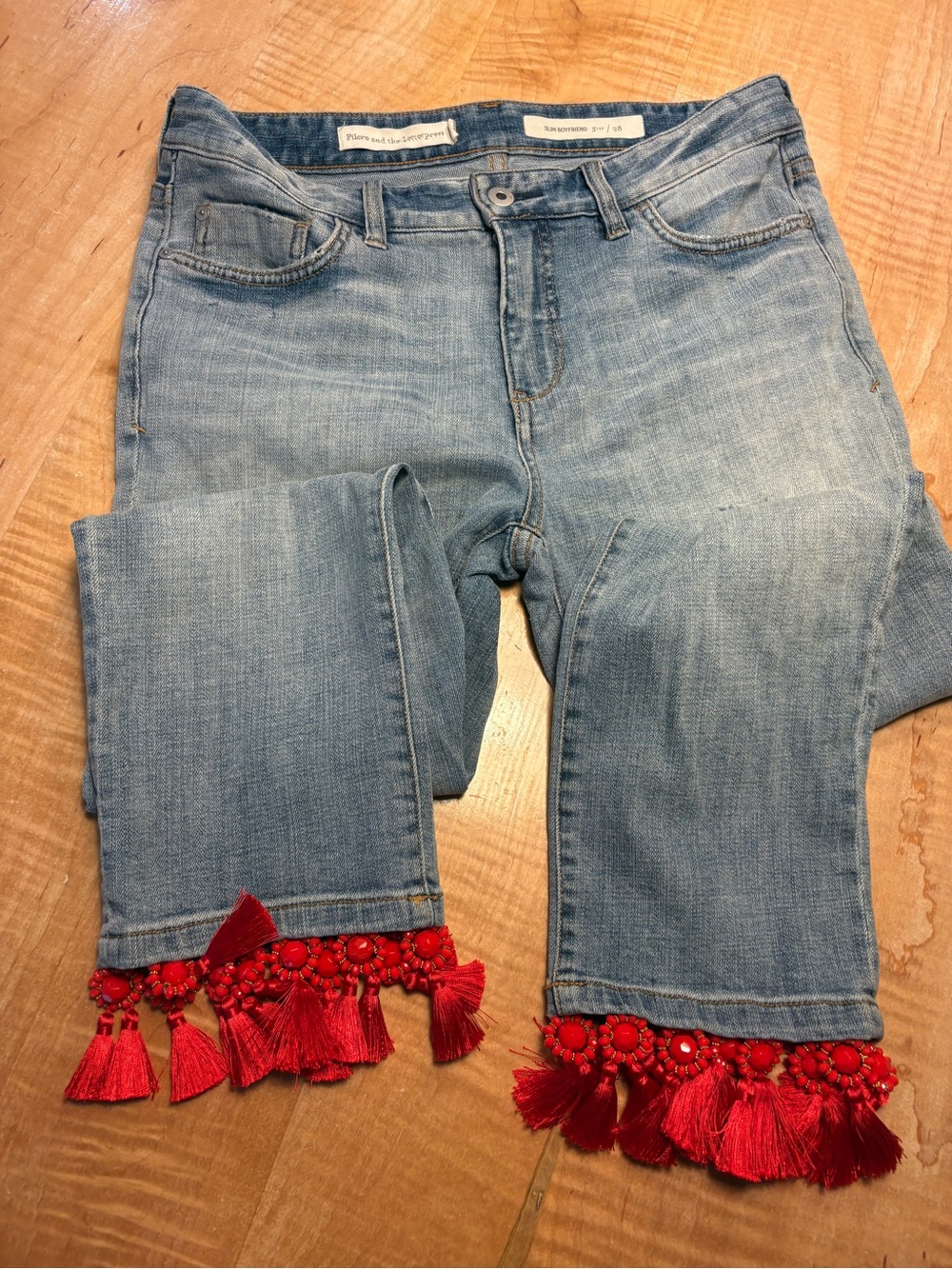 Pilcro and the Letterpress Mid-Rise Slim Tasseled Boyfriend Jeans - Picture 2 of 4